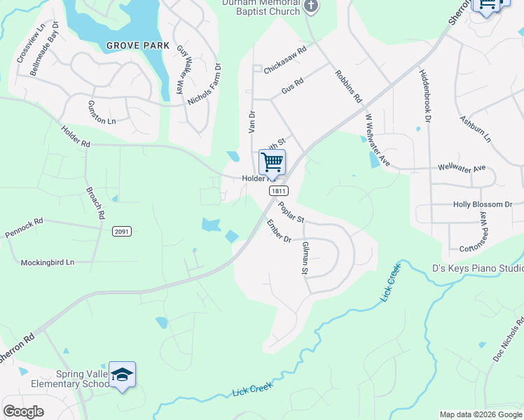 map of restaurants, bars, coffee shops, grocery stores, and more near 638 Sherron Road in Durham
