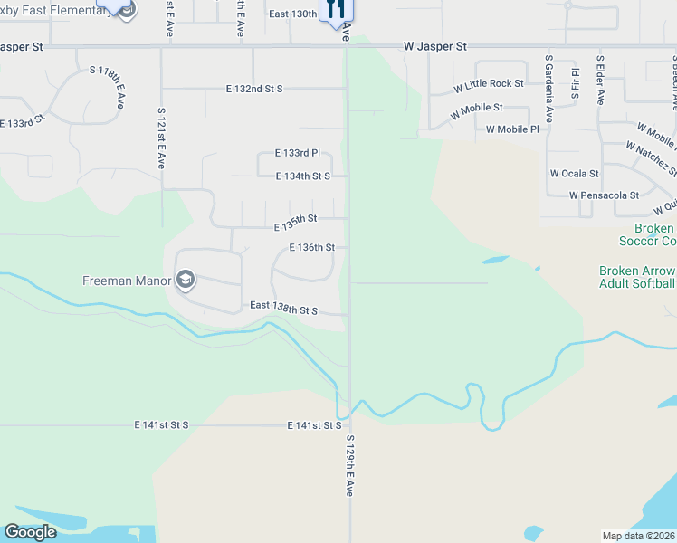 map of restaurants, bars, coffee shops, grocery stores, and more near 13603 South 128th East Avenue in Broken Arrow