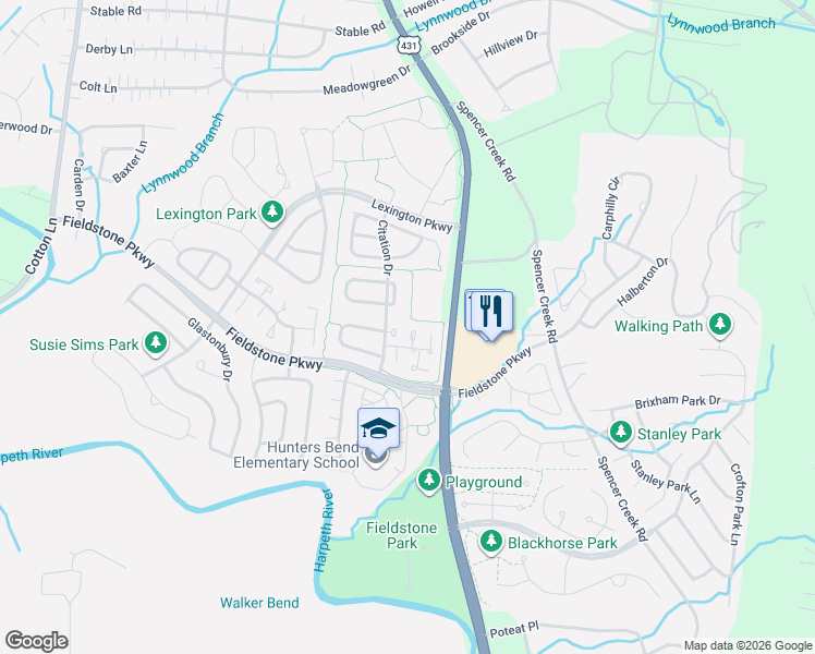 map of restaurants, bars, coffee shops, grocery stores, and more near 512 Bridal Way Court in Franklin
