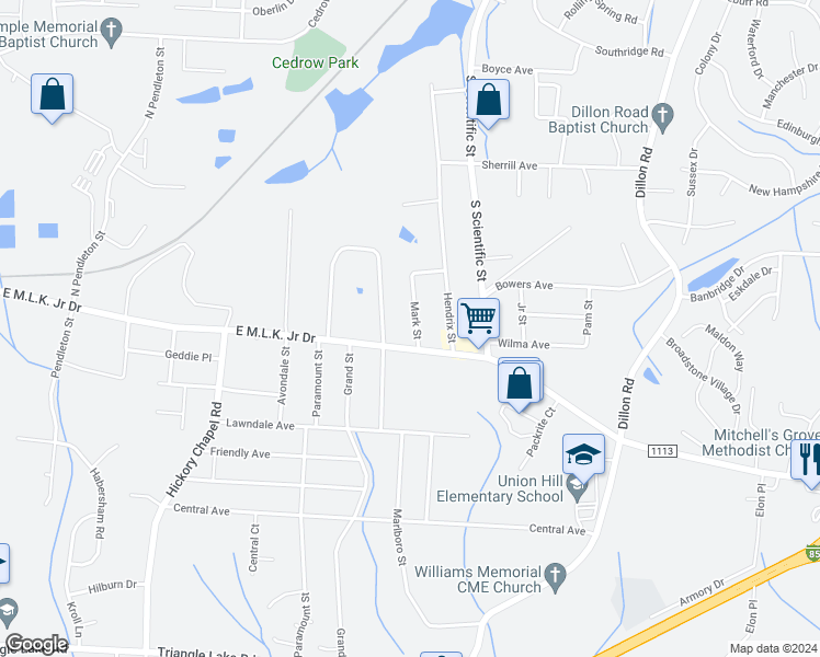 map of restaurants, bars, coffee shops, grocery stores, and more near 820 Mark Street in High Point