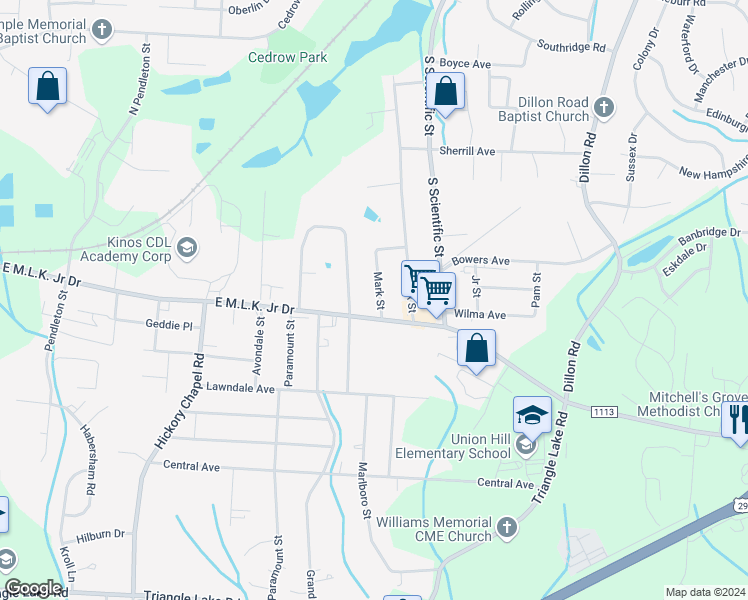 map of restaurants, bars, coffee shops, grocery stores, and more near 820 Mark Street in High Point