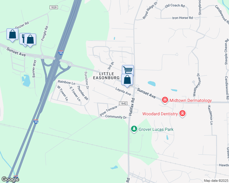 map of restaurants, bars, coffee shops, grocery stores, and more near 4225 Layola Avenue in Rocky Mount