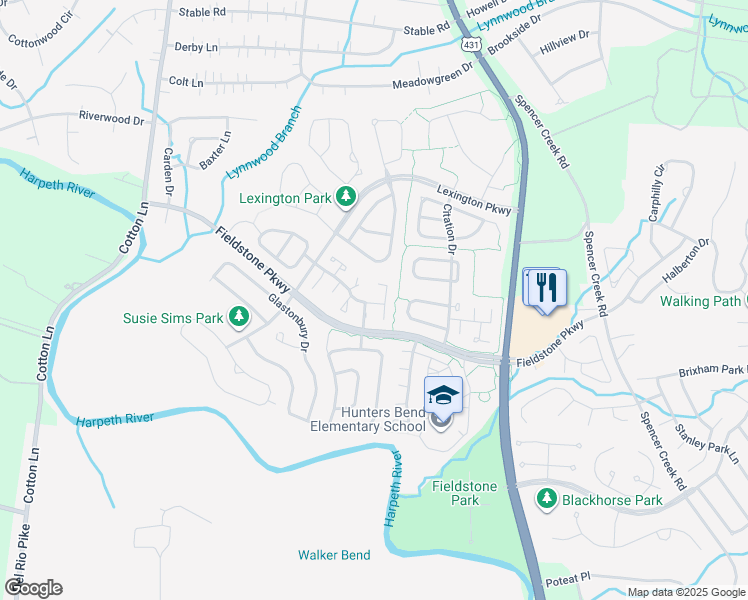 map of restaurants, bars, coffee shops, grocery stores, and more near 1038 Walesworth Drive in Franklin
