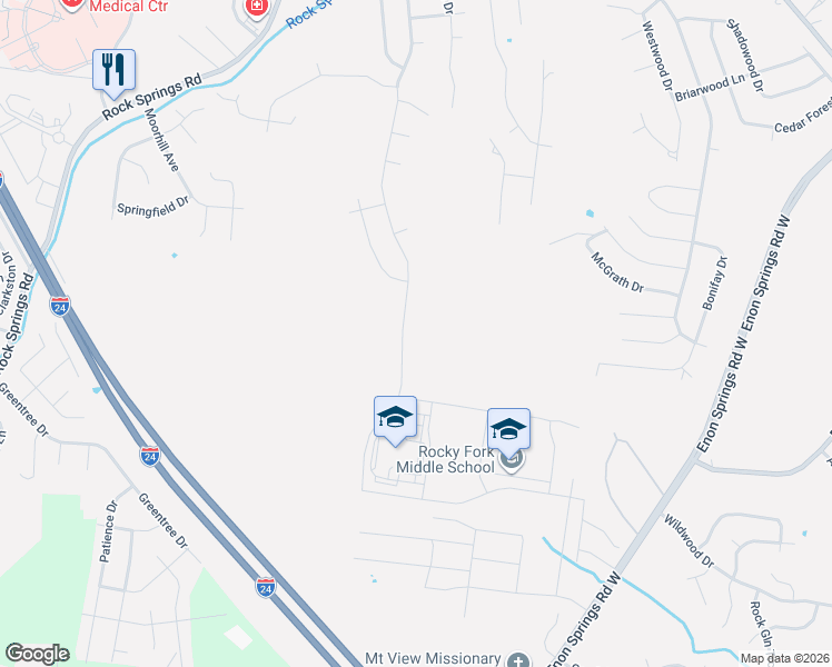 map of restaurants, bars, coffee shops, grocery stores, and more near 601 Spring Hill Drive in Smyrna