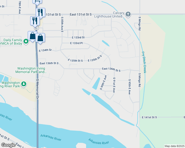 map of restaurants, bars, coffee shops, grocery stores, and more near 13676 South 89th East Avenue in Bixby