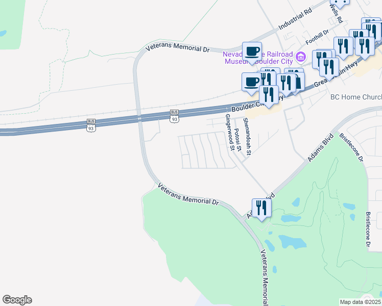 map of restaurants, bars, coffee shops, grocery stores, and more near 1285 Palmwood Street in Boulder City