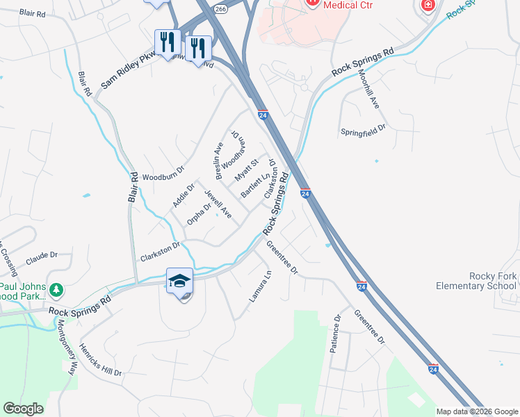 map of restaurants, bars, coffee shops, grocery stores, and more near 103 Henson Drive in Smyrna