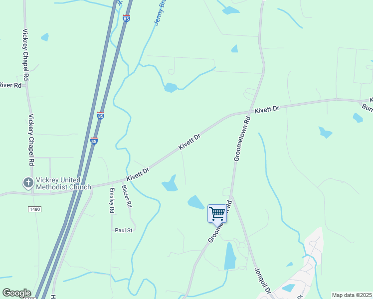 map of restaurants, bars, coffee shops, grocery stores, and more near 2737 Kivett Drive in Greensboro