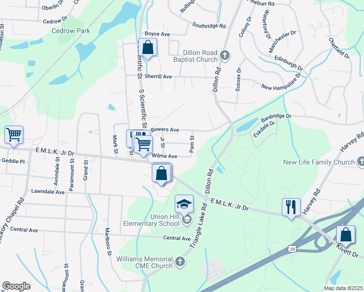 map of restaurants, bars, coffee shops, grocery stores, and more near 3114 Wayne Avenue in High Point