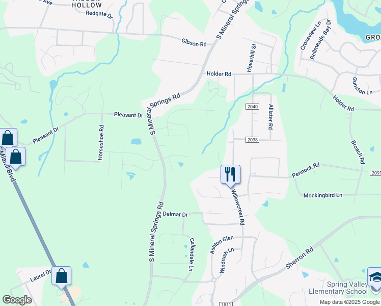 map of restaurants, bars, coffee shops, grocery stores, and more near 2233 Tanners Mill Drive in Durham