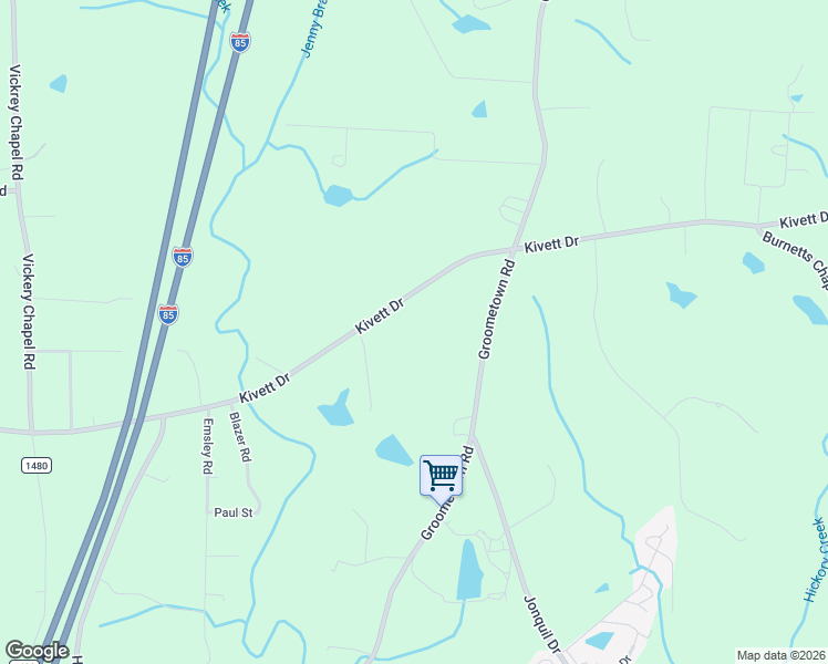 map of restaurants, bars, coffee shops, grocery stores, and more near 2727 Kivett Drive in Greensboro