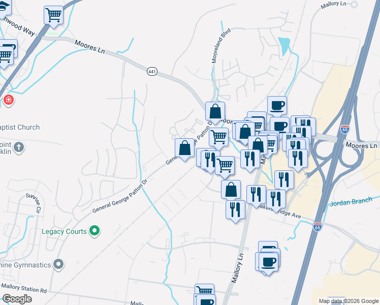 map of restaurants, bars, coffee shops, grocery stores, and more near 1718 General George Patton Drive in Brentwood