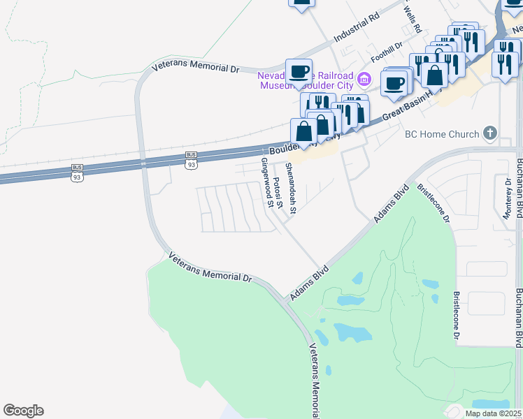 map of restaurants, bars, coffee shops, grocery stores, and more near 1302 Hazelwood Street in Boulder City