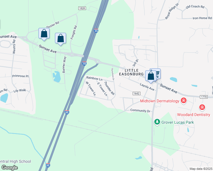 map of restaurants, bars, coffee shops, grocery stores, and more near 216 Thunder Road in Rocky Mount