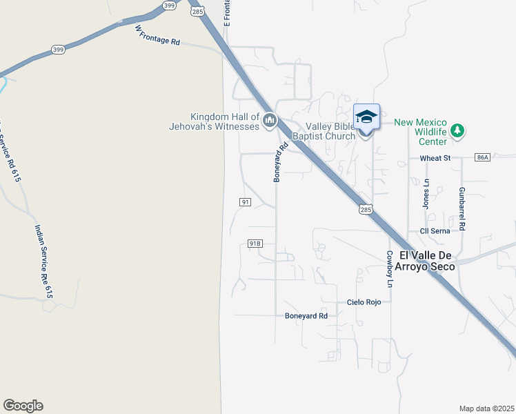 map of restaurants, bars, coffee shops, grocery stores, and more near 19 Boneyard Road in Española