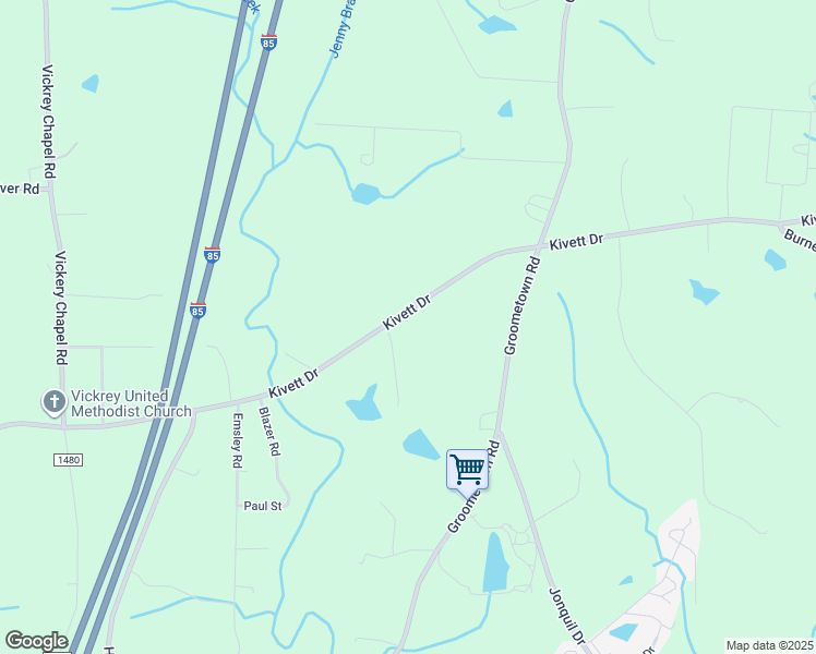 map of restaurants, bars, coffee shops, grocery stores, and more near 2737 Kivett Drive in Greensboro