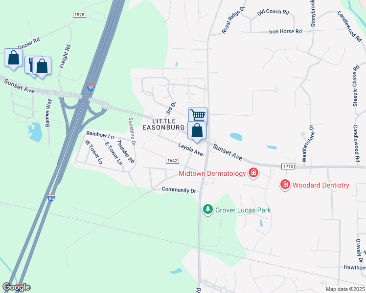 map of restaurants, bars, coffee shops, grocery stores, and more near 4225 Layola Avenue in Rocky Mount