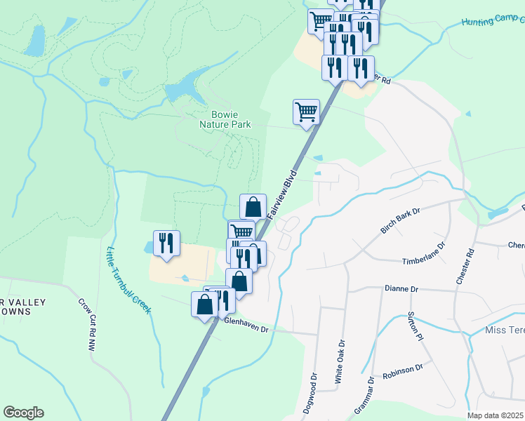 map of restaurants, bars, coffee shops, grocery stores, and more near 2340 Fairview Boulevard in Fairview