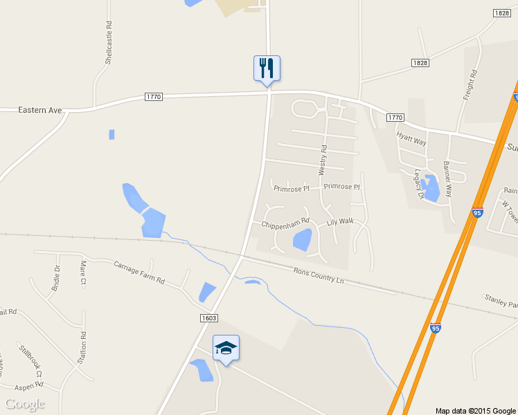 map of restaurants, bars, coffee shops, grocery stores, and more near 108 Chickasaw Court in Rocky Mount