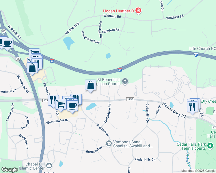 map of restaurants, bars, coffee shops, grocery stores, and more near 139 Schultz Street in Chapel Hill