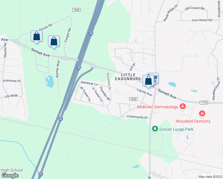 map of restaurants, bars, coffee shops, grocery stores, and more near 209 Sunshine Drive in Rocky Mount