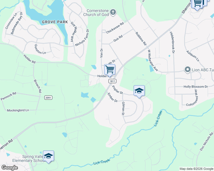map of restaurants, bars, coffee shops, grocery stores, and more near 638 Sherron Road in Durham