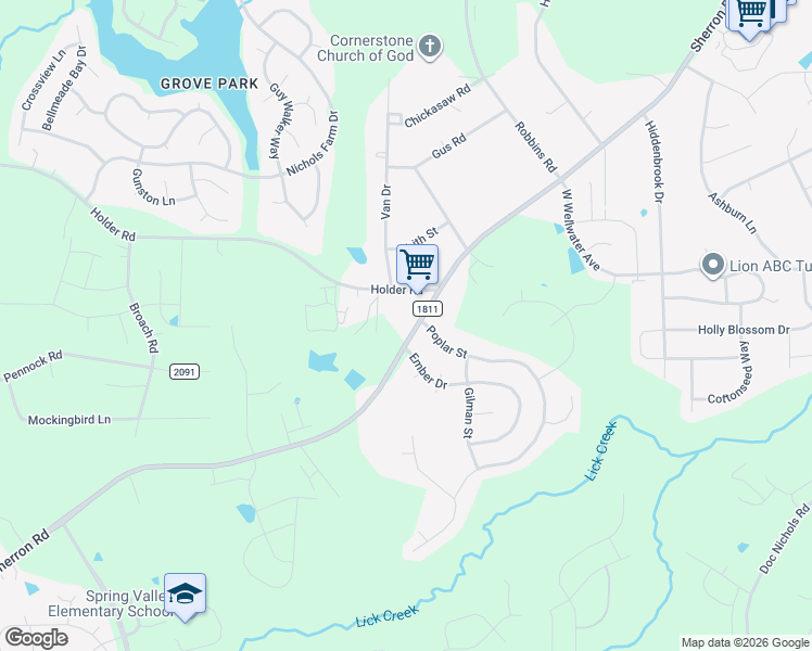 map of restaurants, bars, coffee shops, grocery stores, and more near 638 Sherron Road in Durham