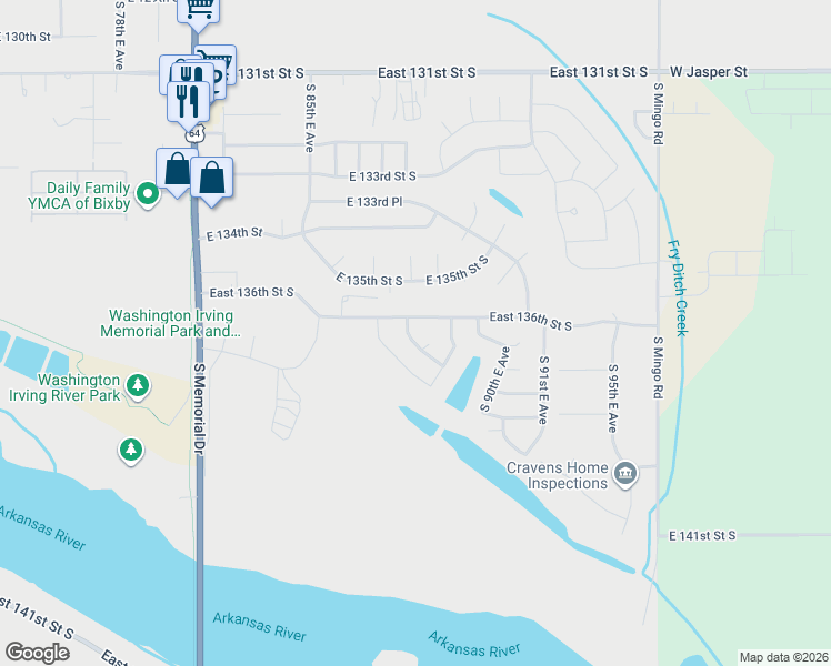 map of restaurants, bars, coffee shops, grocery stores, and more near 13632 South 87th East Avenue South in Bixby