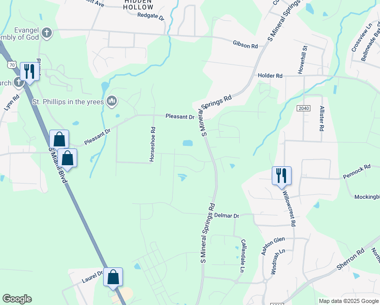 map of restaurants, bars, coffee shops, grocery stores, and more near 2071 Tanners Mill Drive in Durham