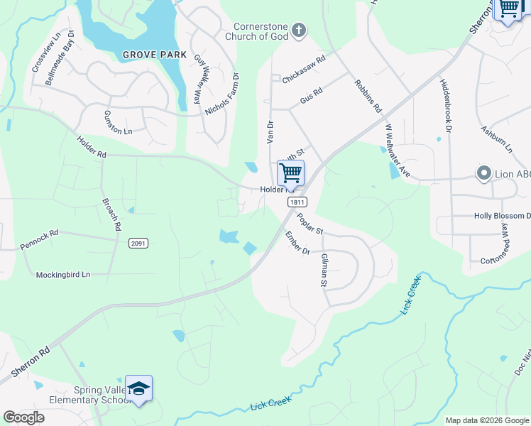 map of restaurants, bars, coffee shops, grocery stores, and more near 638 Sherron Road in Durham