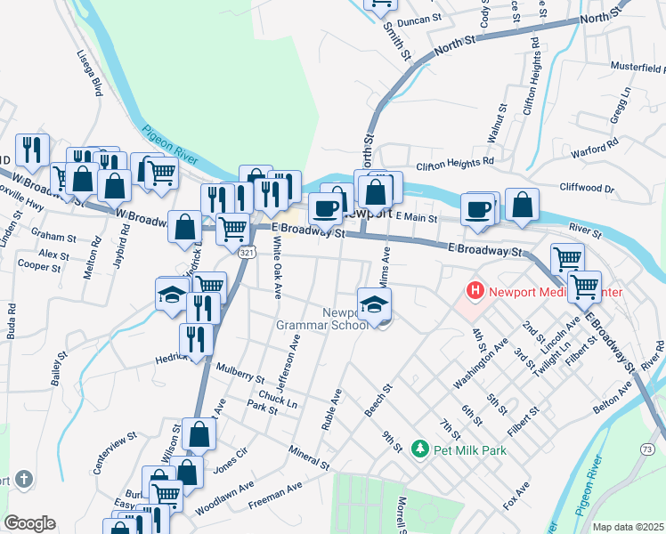 map of restaurants, bars, coffee shops, grocery stores, and more near in Newport