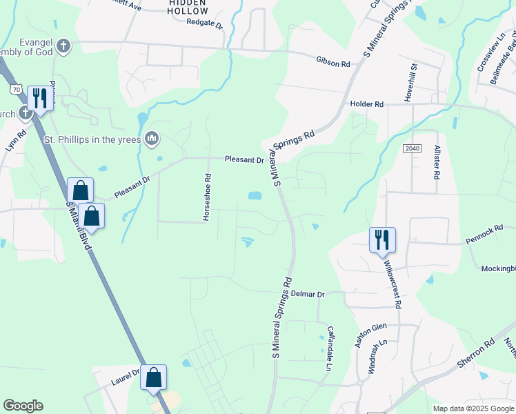map of restaurants, bars, coffee shops, grocery stores, and more near 2071 Tanners Mill Drive in Durham