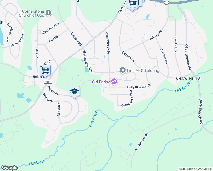 map of restaurants, bars, coffee shops, grocery stores, and more near 404 Holly Blossom Drive in Durham