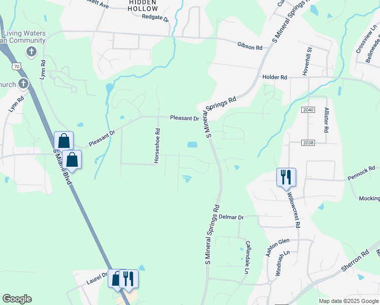 map of restaurants, bars, coffee shops, grocery stores, and more near 2065 Tanners Mill Drive in Durham