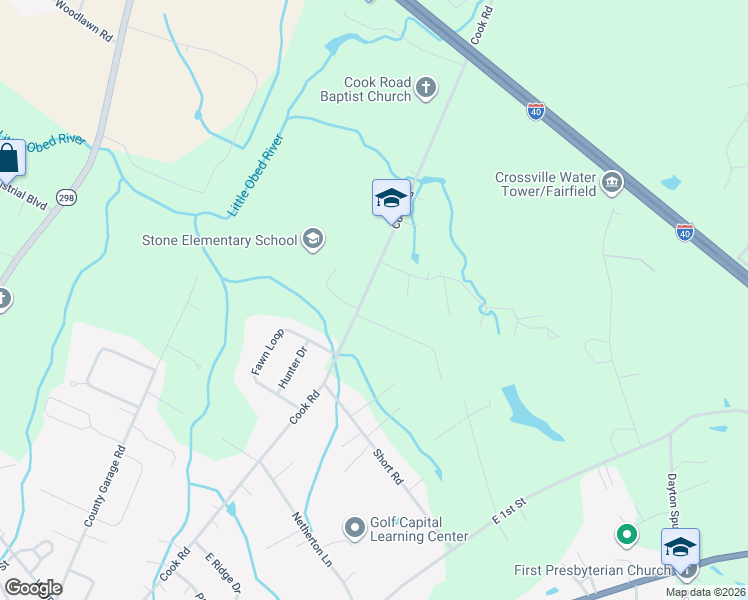 map of restaurants, bars, coffee shops, grocery stores, and more near 23 Brookstone Drive in Crossville