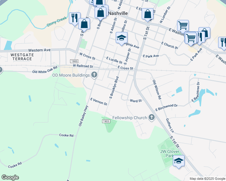 map of restaurants, bars, coffee shops, grocery stores, and more near South Brooklyn Boulevard in Nashville