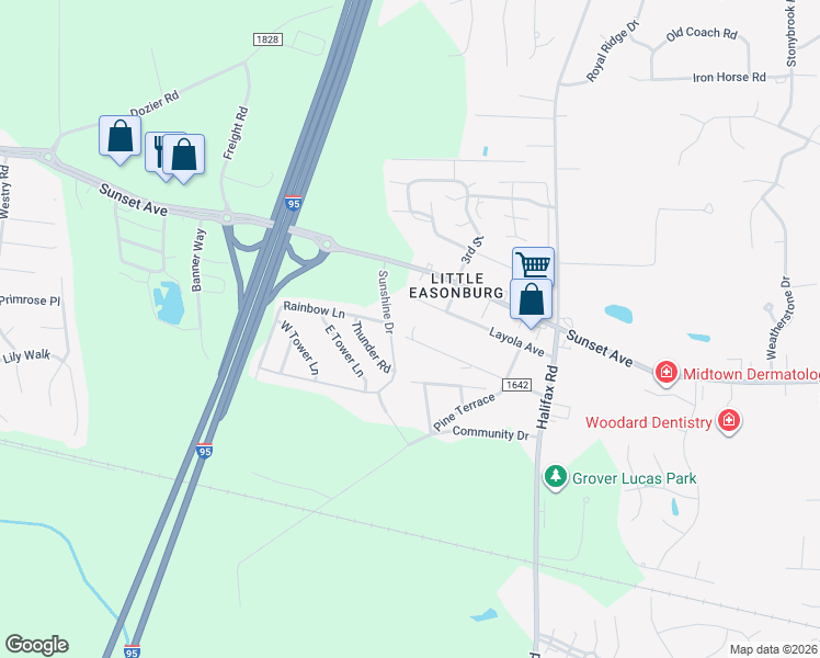 map of restaurants, bars, coffee shops, grocery stores, and more near 4420 Carroll Avenue in Rocky Mount