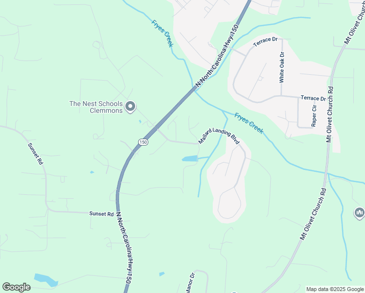 map of restaurants, bars, coffee shops, grocery stores, and more near 262 Mallard Landing Boulevard in Clemmons