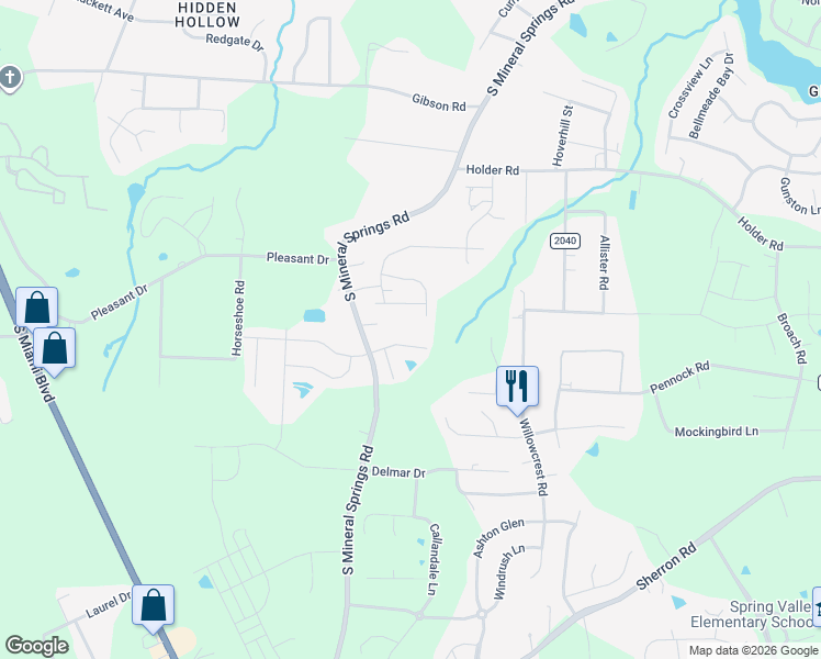 map of restaurants, bars, coffee shops, grocery stores, and more near 2233 Tanners Mill Drive in Durham