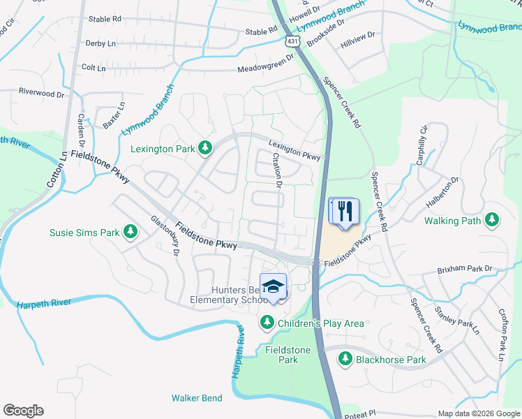map of restaurants, bars, coffee shops, grocery stores, and more near 128 Crestfield Place in Franklin