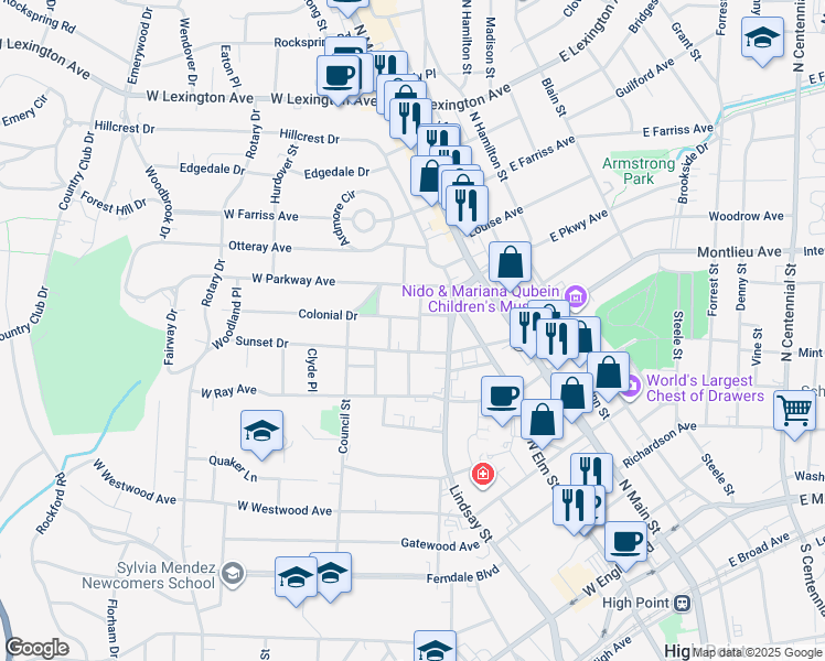 map of restaurants, bars, coffee shops, grocery stores, and more near 809 Carrick Street in High Point