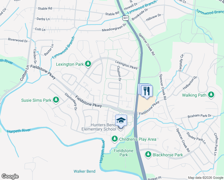 map of restaurants, bars, coffee shops, grocery stores, and more near 128 Crestfield Place in Franklin