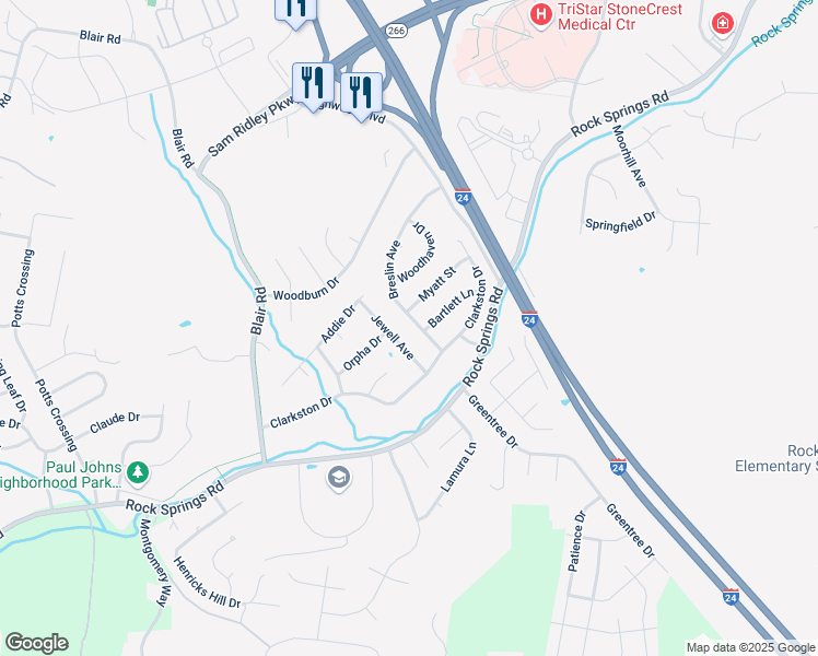 map of restaurants, bars, coffee shops, grocery stores, and more near 509 Breslin Avenue in Smyrna