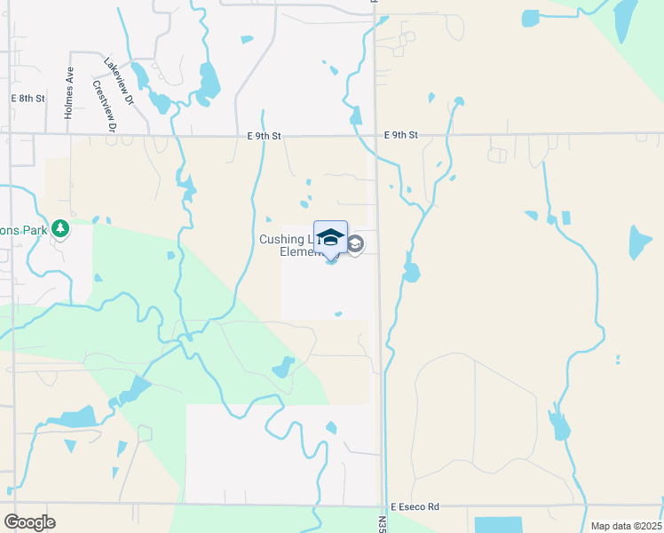map of restaurants, bars, coffee shops, grocery stores, and more near 1601 South Harmony Road in Cushing