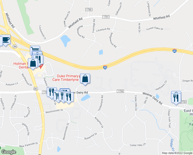 map of restaurants, bars, coffee shops, grocery stores, and more near 231 Schultz Street in Chapel Hill