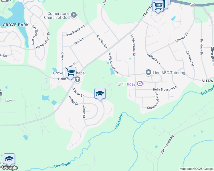 map of restaurants, bars, coffee shops, grocery stores, and more near 1816 Nellora Lane in Durham