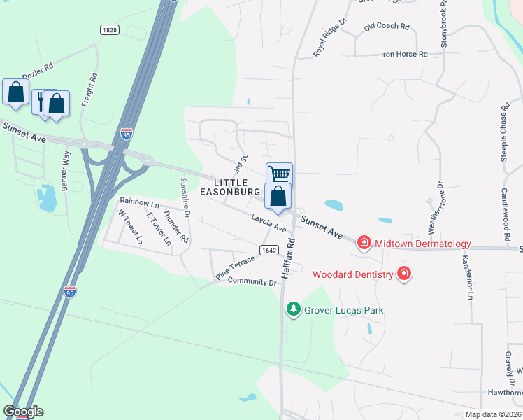 map of restaurants, bars, coffee shops, grocery stores, and more near 4113 Sunset Avenue in Rocky Mount
