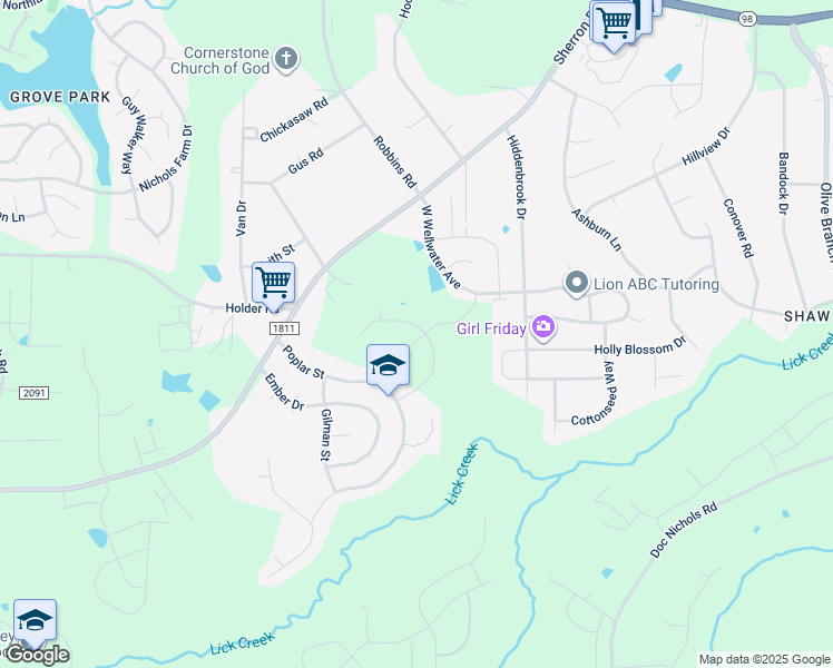 map of restaurants, bars, coffee shops, grocery stores, and more near 1816 Nellora Lane in Durham