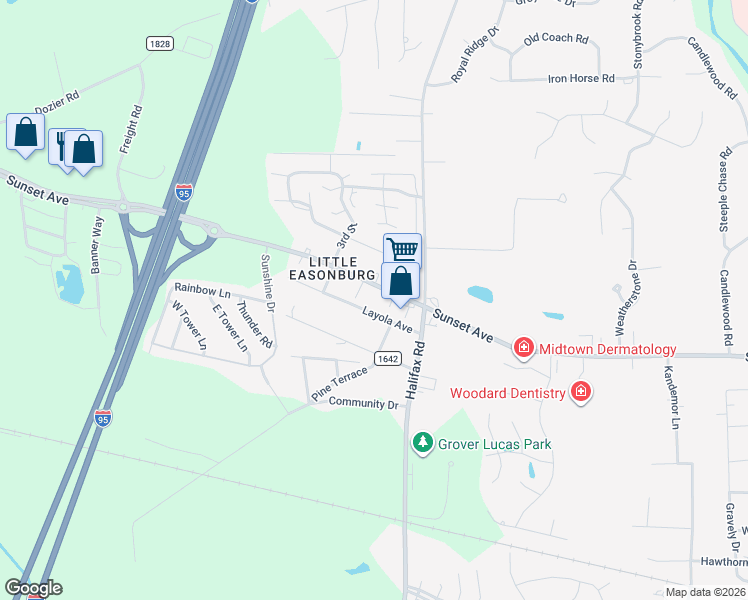 map of restaurants, bars, coffee shops, grocery stores, and more near 4225 Layola Avenue in Rocky Mount