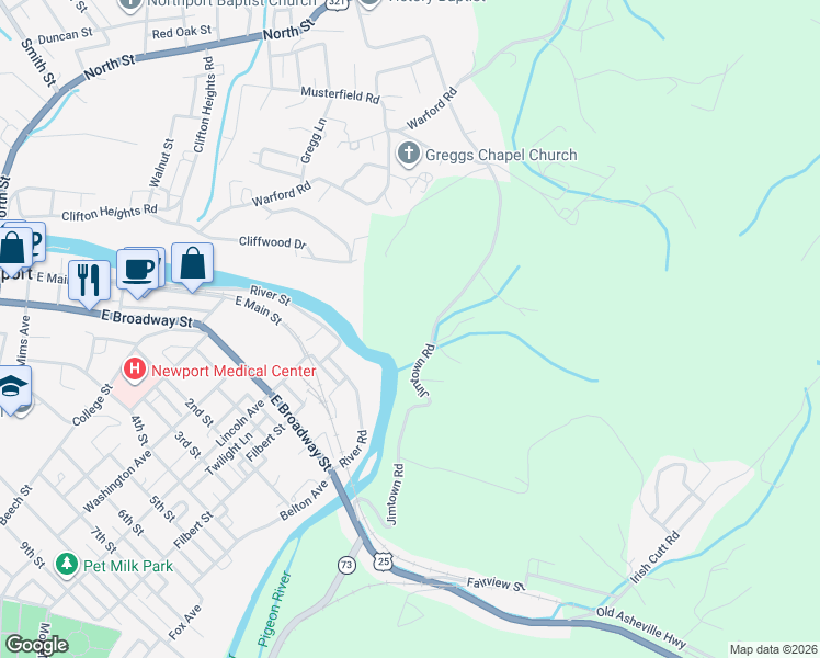 map of restaurants, bars, coffee shops, grocery stores, and more near 501-531 Jimtown Road in Newport